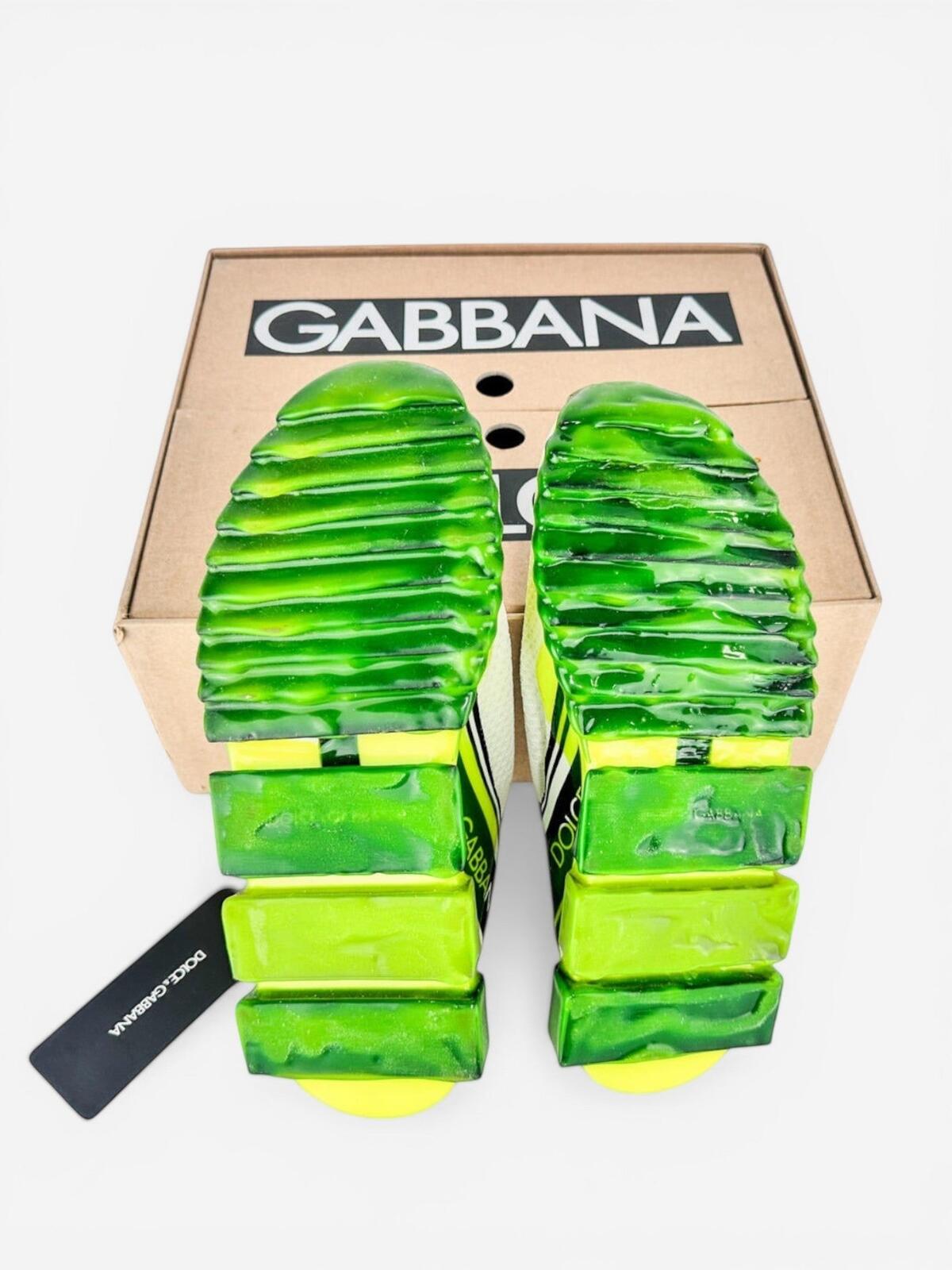 Dolce & Gabbana Sorrento Logo Slip-On Sneaker White Neon Green EU 41 NWT