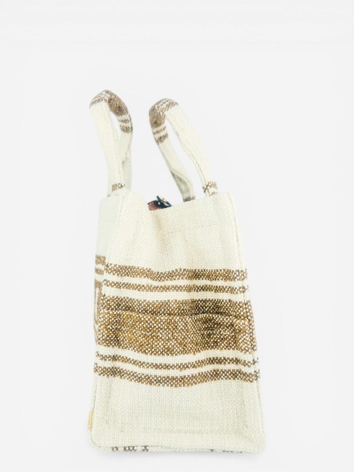 Celine Small Cabas Thais Striped Jacquard Textile Tote Bag | New