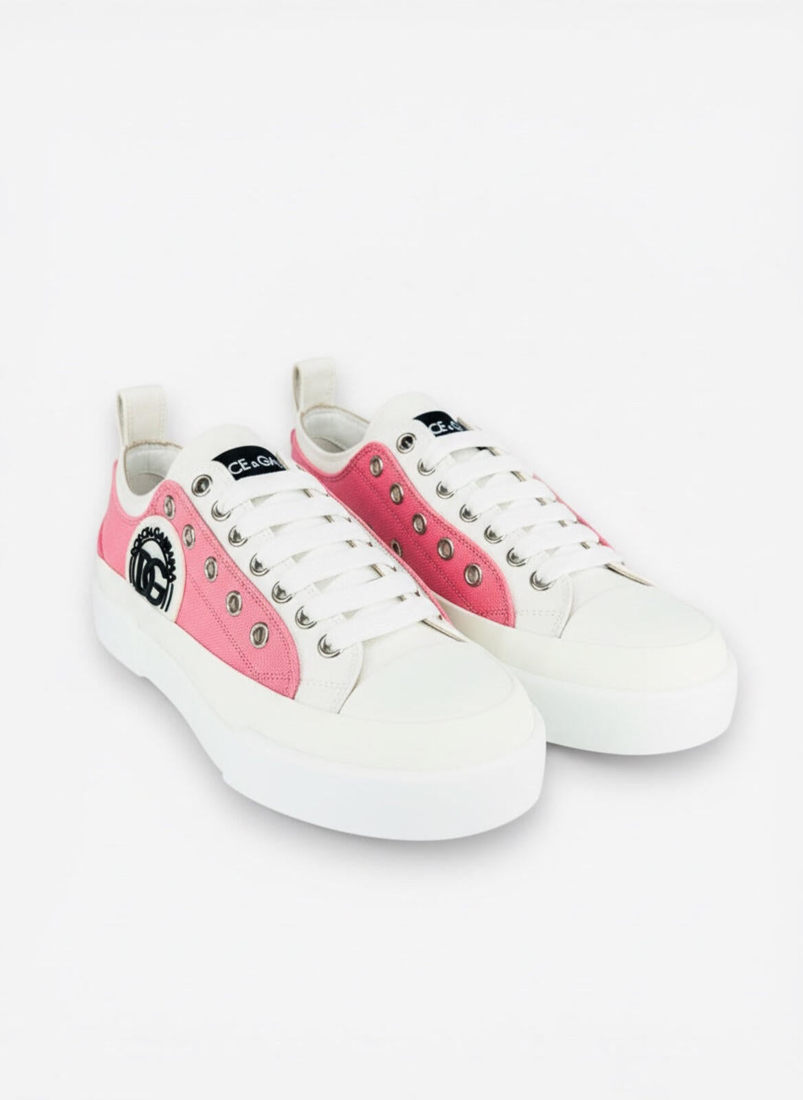 Dolce & Gabbana Portofino Layered White Pink DG Logo Sneaker EU 36 | NIB