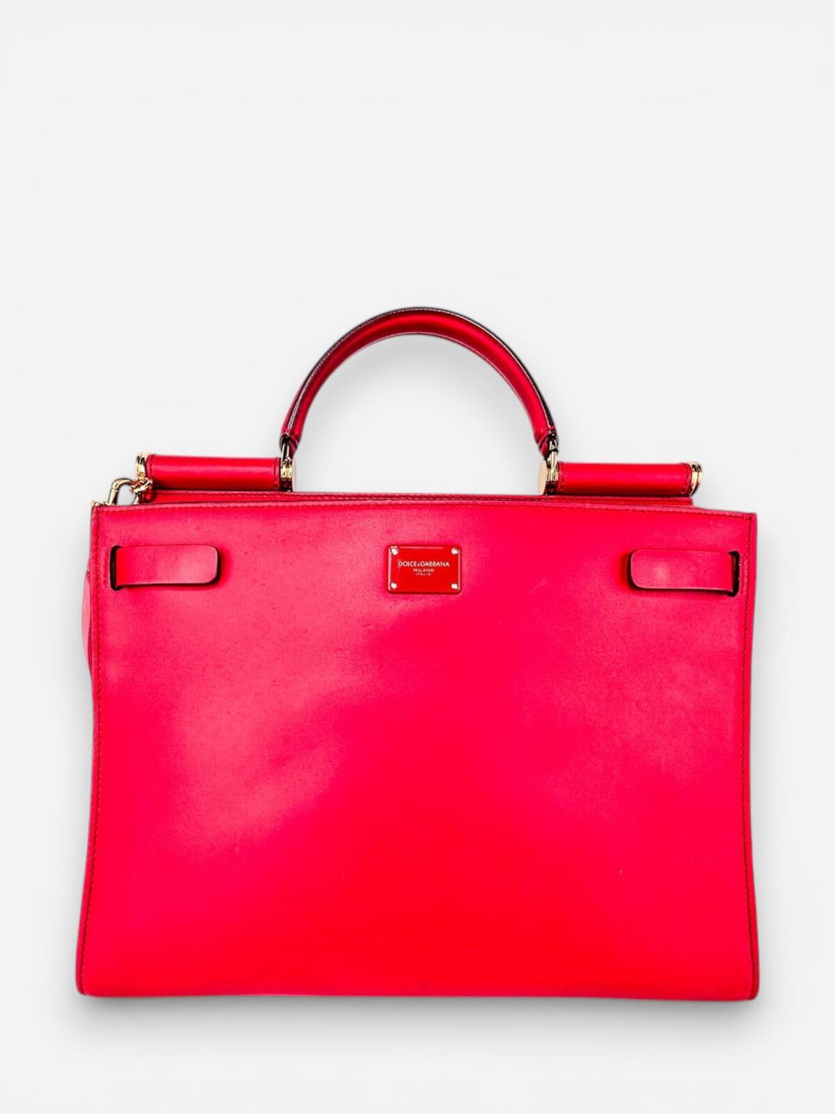 Dolce & Gabbana Sicily 62 Red Calfskin Top Handle Bag Gold Hardware NWT