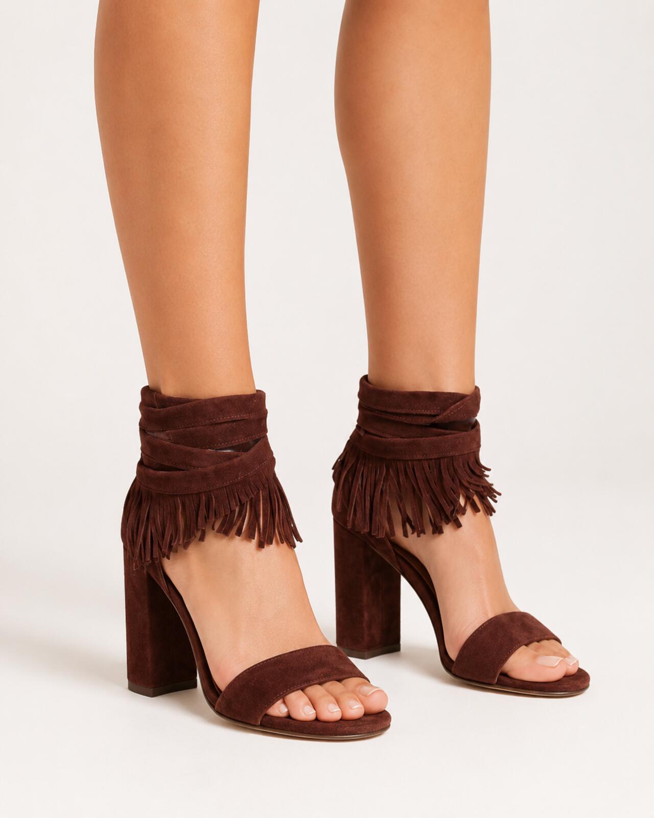 Gianvito Rossi Gianvito Rossi Geri Fringe Suede Sandals Chocolate Brown EU 36 US 6 | NIB - Vestir
