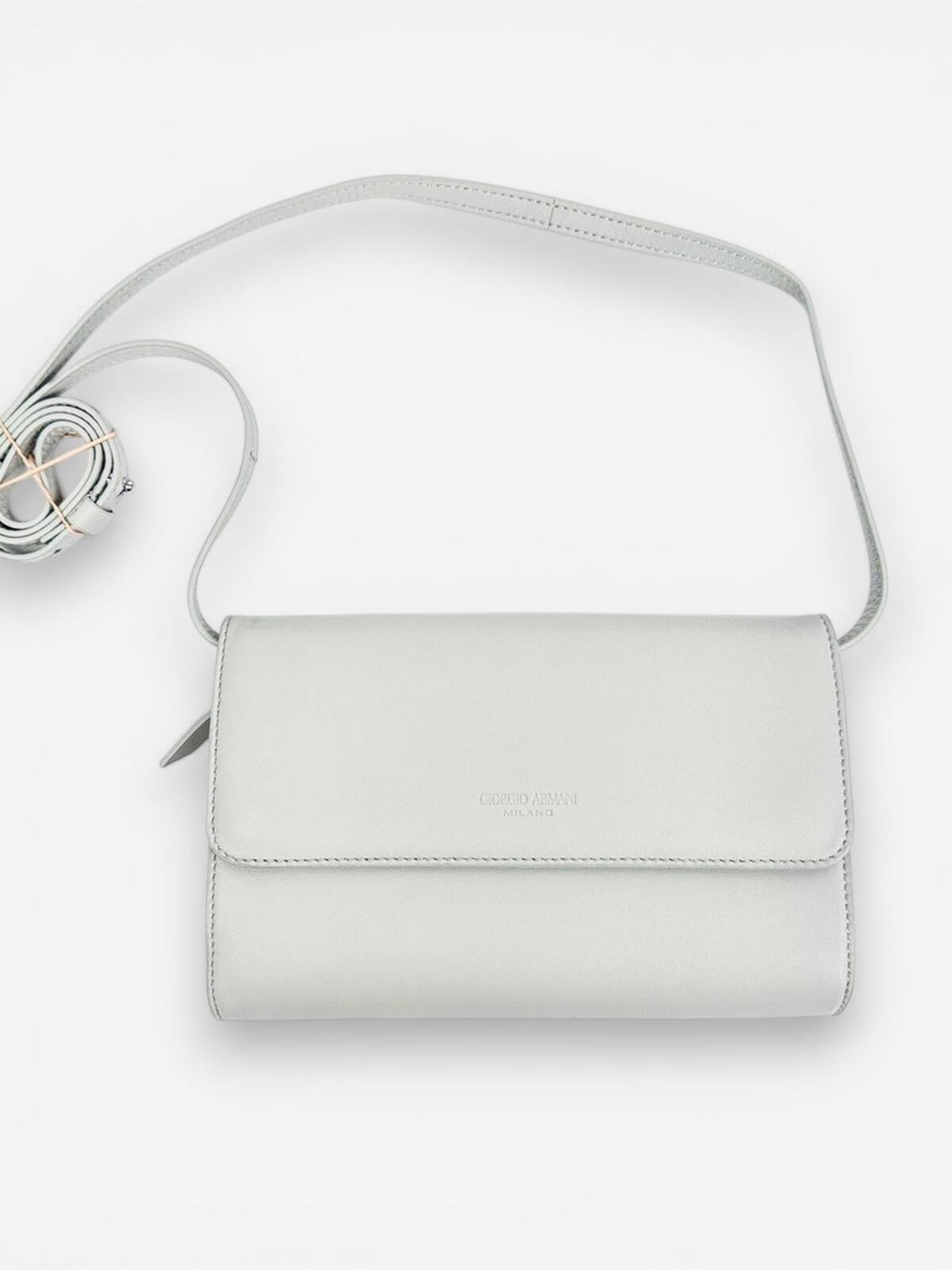 Giorgio Armani Giorgio Armani Gray Leather Convertible Wallet Crossbody Clutch Strap | New - Vestir