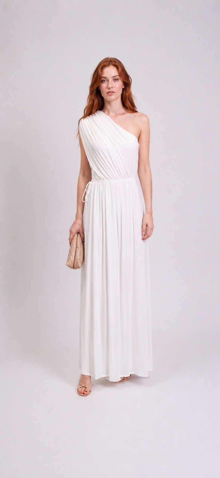 Halston Halston One-Shoulder Draped Cutout Maxi Gown White High Slit US 10 | NWT - Vestir