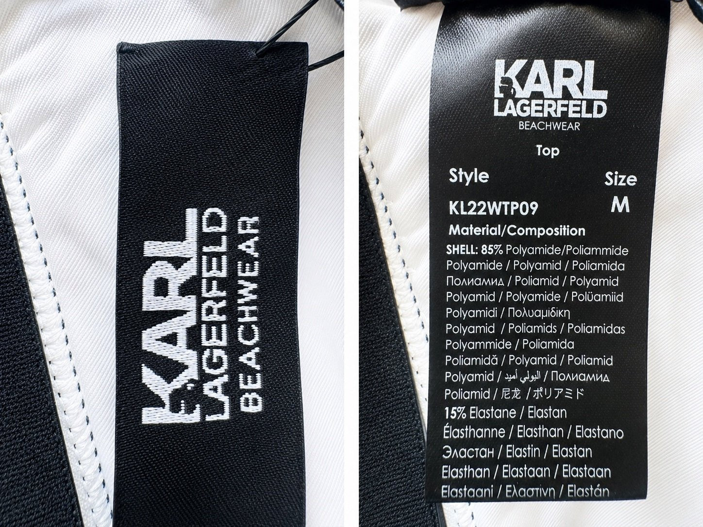 Karl Lagerfeld Karl Lagerfeld Logo Triangle Bikini Top Black White Color Block M | NWT - Vestir