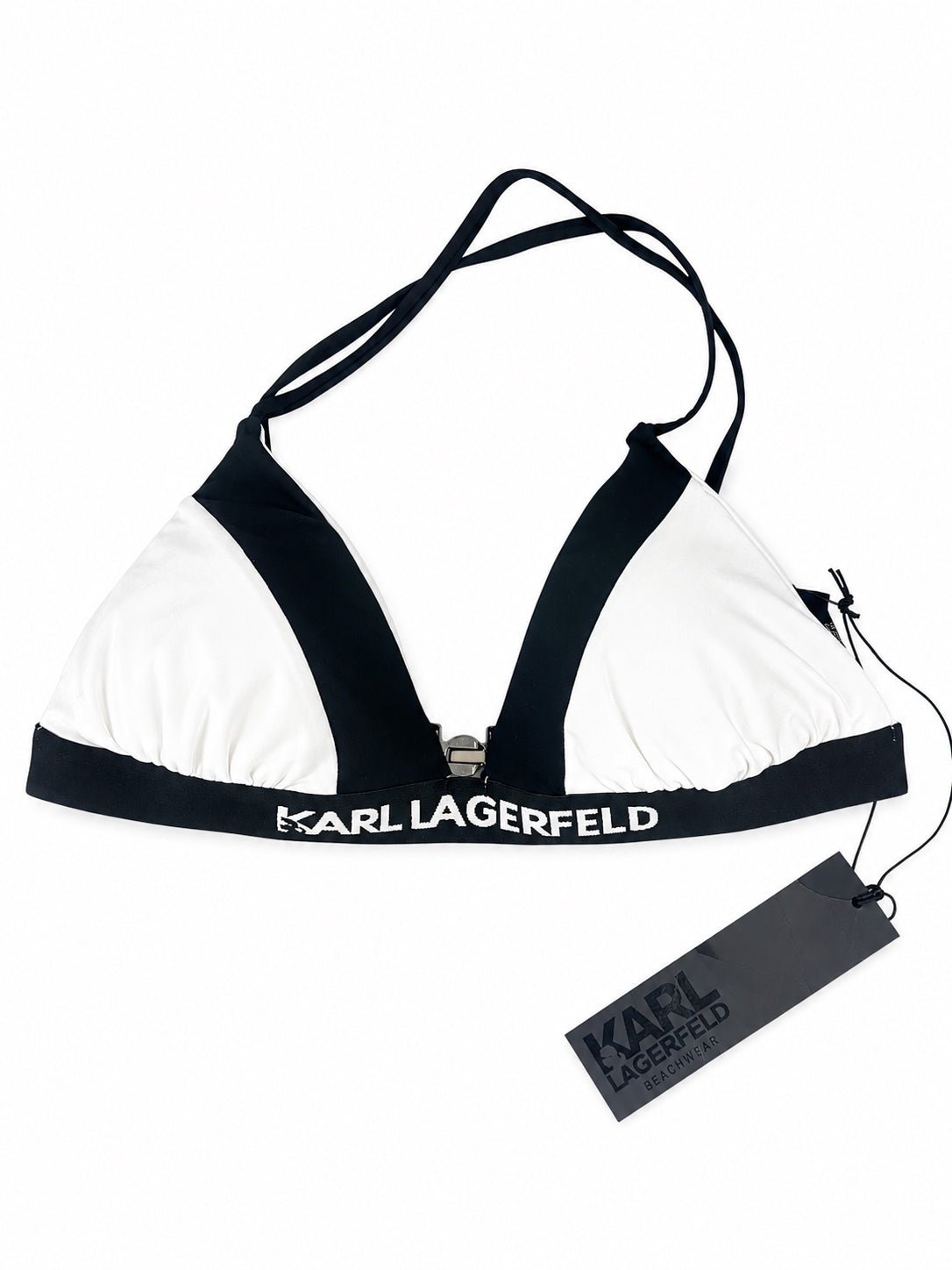 Karl Lagerfeld Karl Lagerfeld Logo Triangle Bikini Top Black White Color Block M | NWT - Vestir