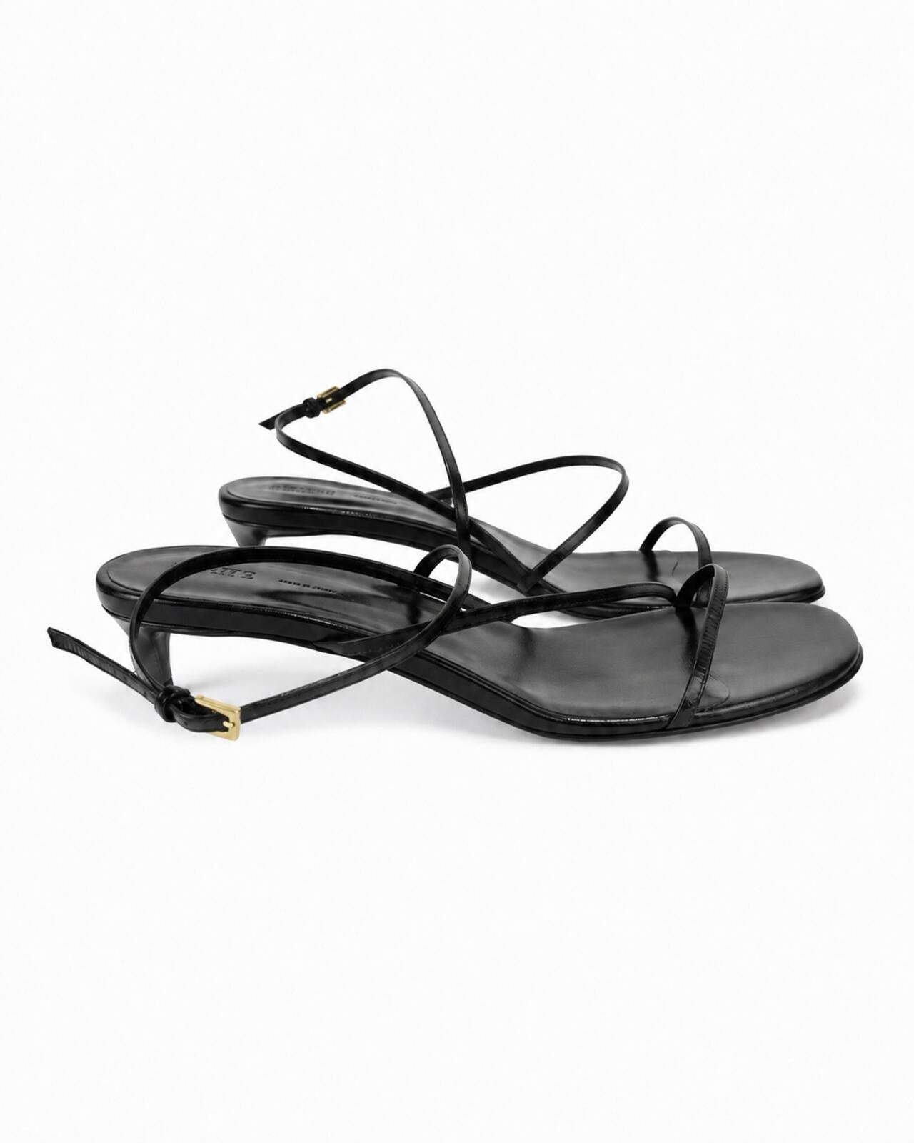 Khaite KHAITE Loop Kitten Heel Strappy Sandal Black Leather EU 39.5 US 9.5 | NIB - Vestir