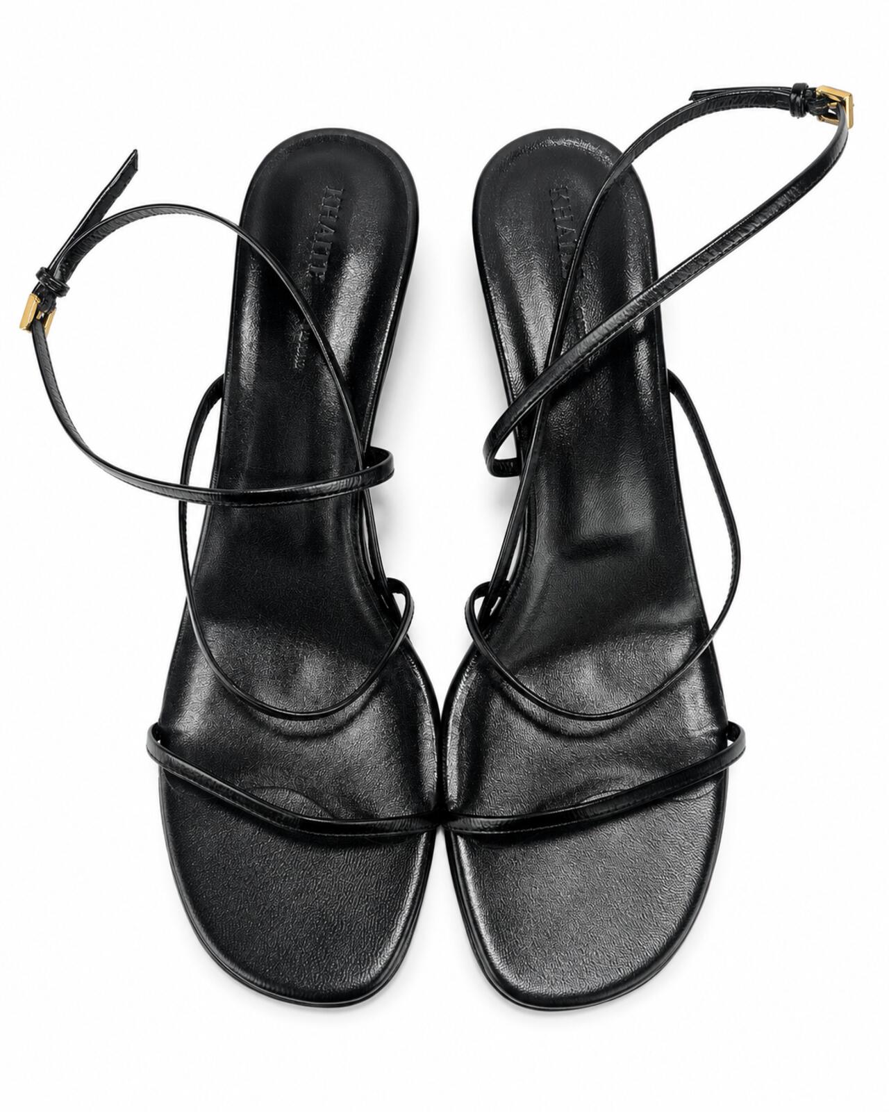 Khaite KHAITE Loop Kitten Heel Strappy Sandal Black Leather EU 39.5 US 9.5 | NIB - Vestir