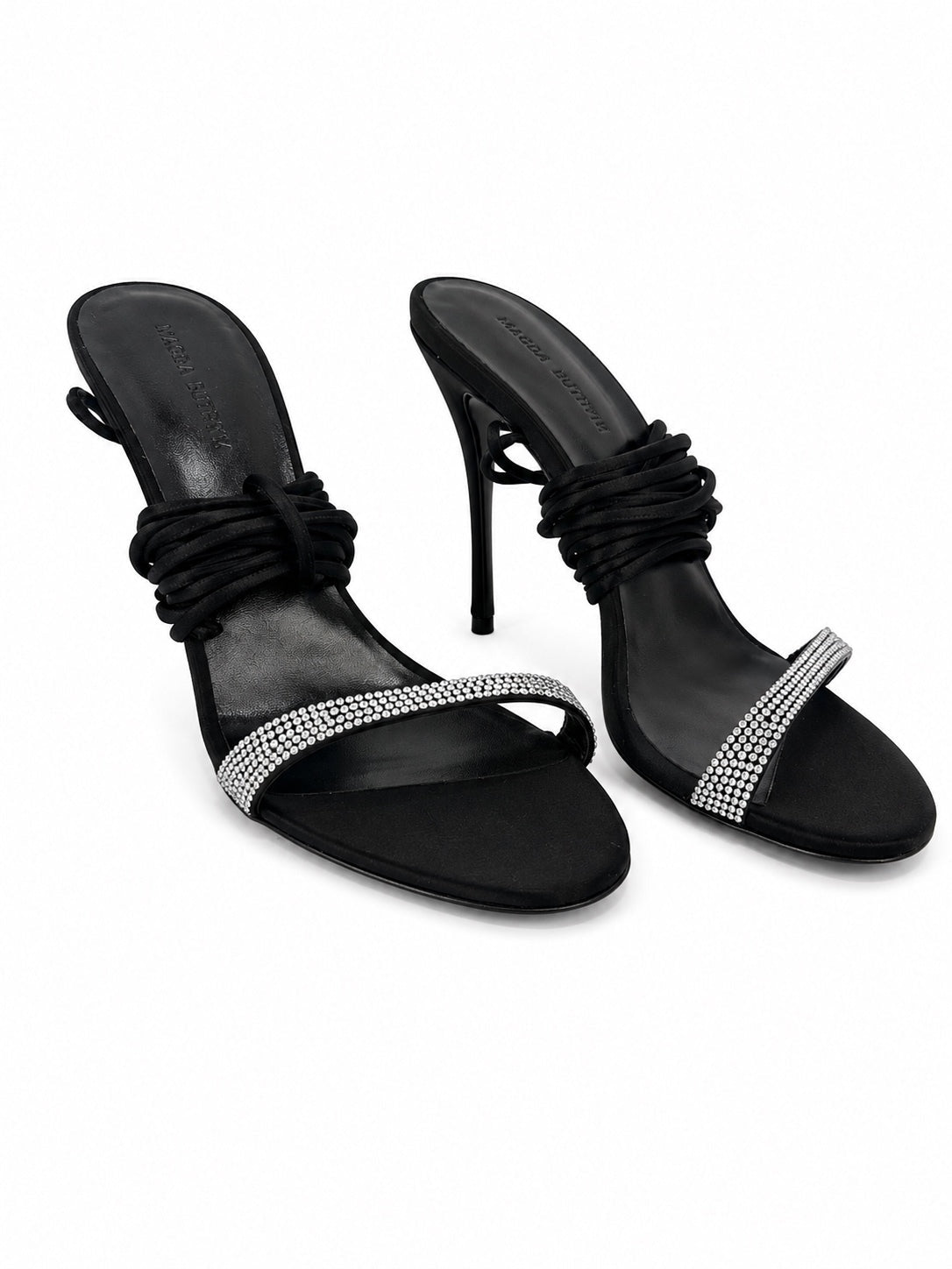 Magda Butrym Magda Butrym Wrap Around Satin Strass Rhinestone Heels Black EU 40 US 10 | NIB - Vestir