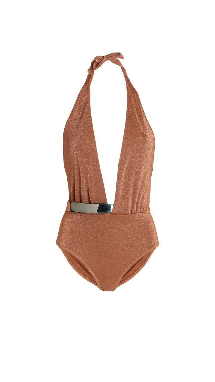 MOEVA MOEVA Bridget Halterneck One-Piece Swimsuit Metallic Bronze Brown M | NWT - Vestir