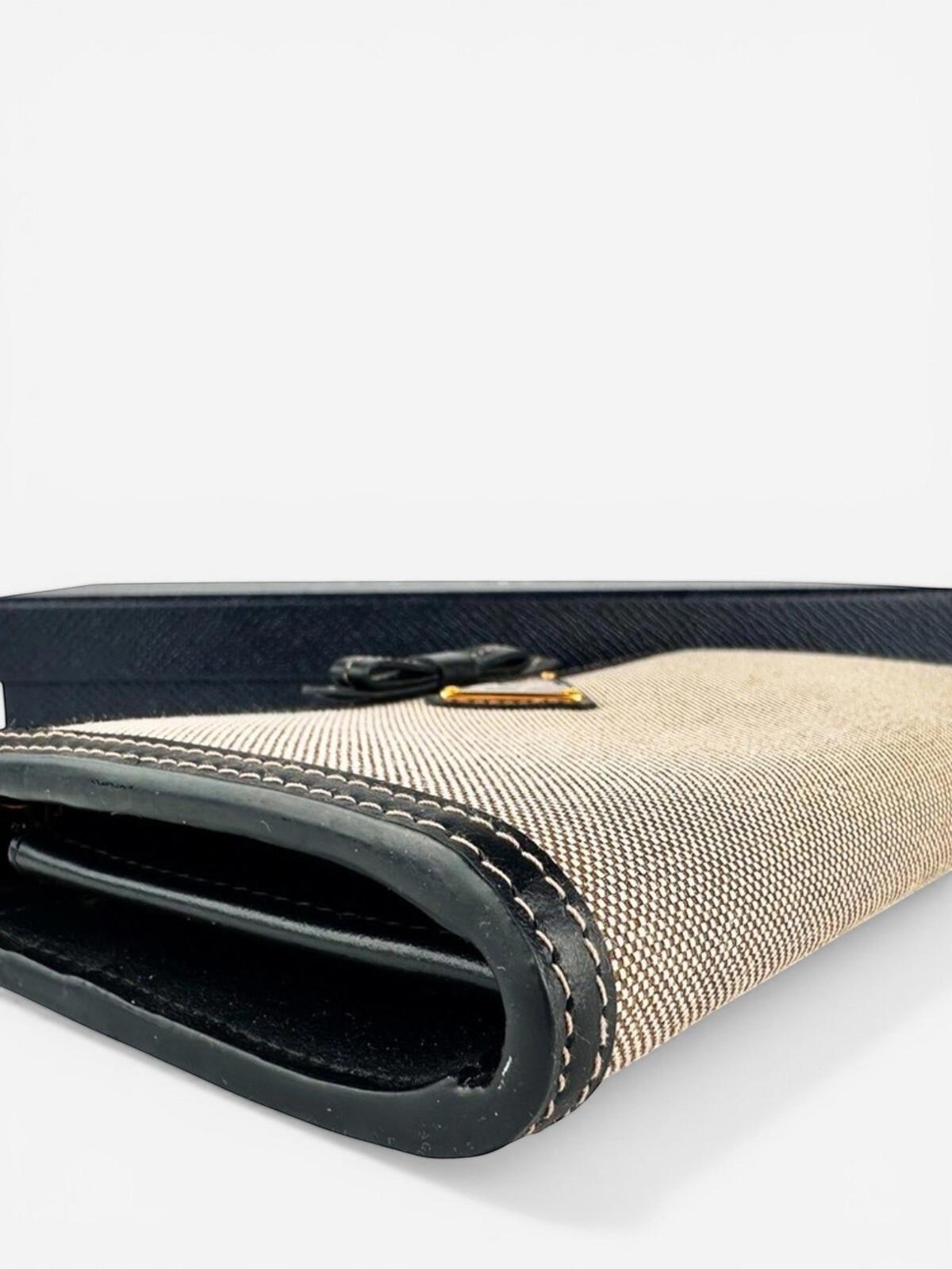 Prada Prada Logo Jacquard Canvas Leather Zip-Around Wallet Beige Black | NWT - Vestir