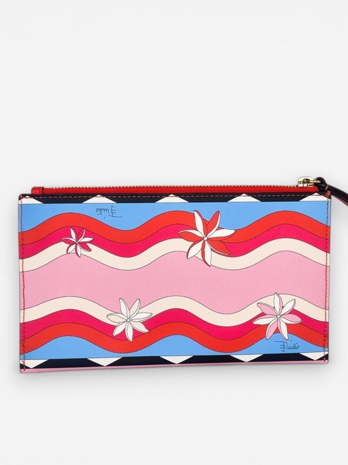 Emilio Pucci Pucci Iconic Geometric Print Leather Wristlet Pouch Chain Card Holder New - Vestir