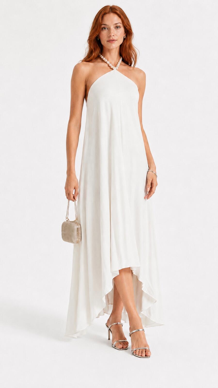 Retrofête Retrofête Maryam Pearl Embellished Halter Maxi Dress White Size M | NWT - Vestir