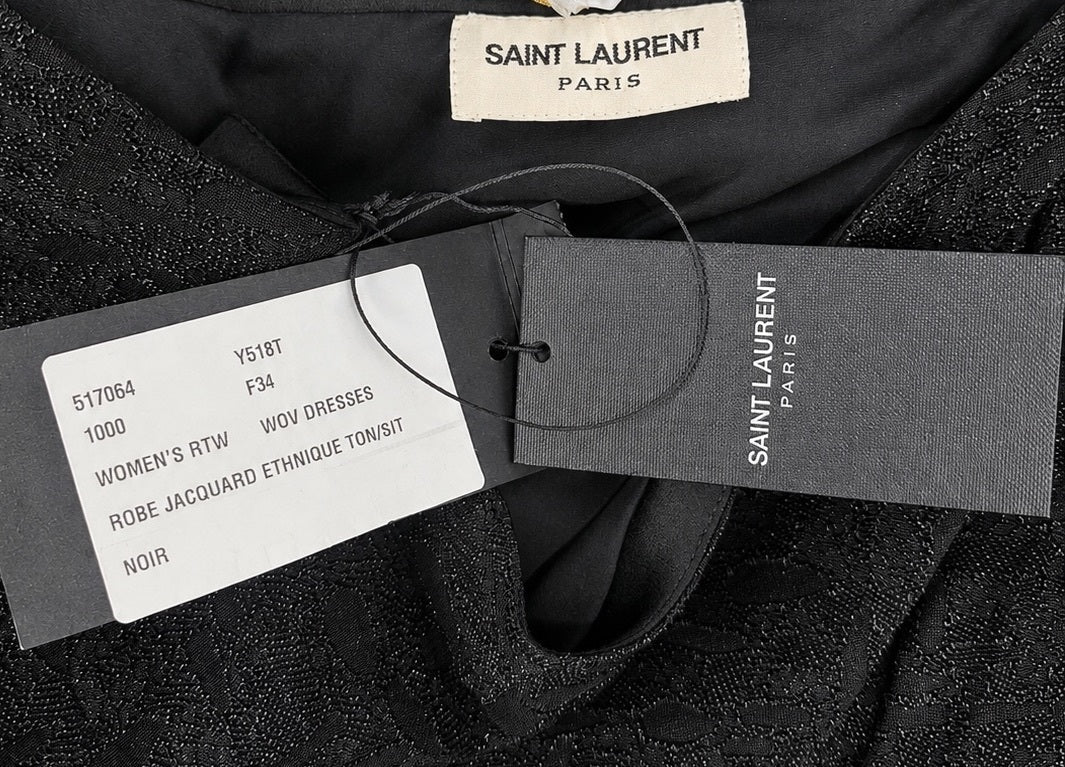 Saint Laurent Saint Laurent One Shoulder Jacquard Draped Mini Dress Black FR 34 | NWT - Vestir