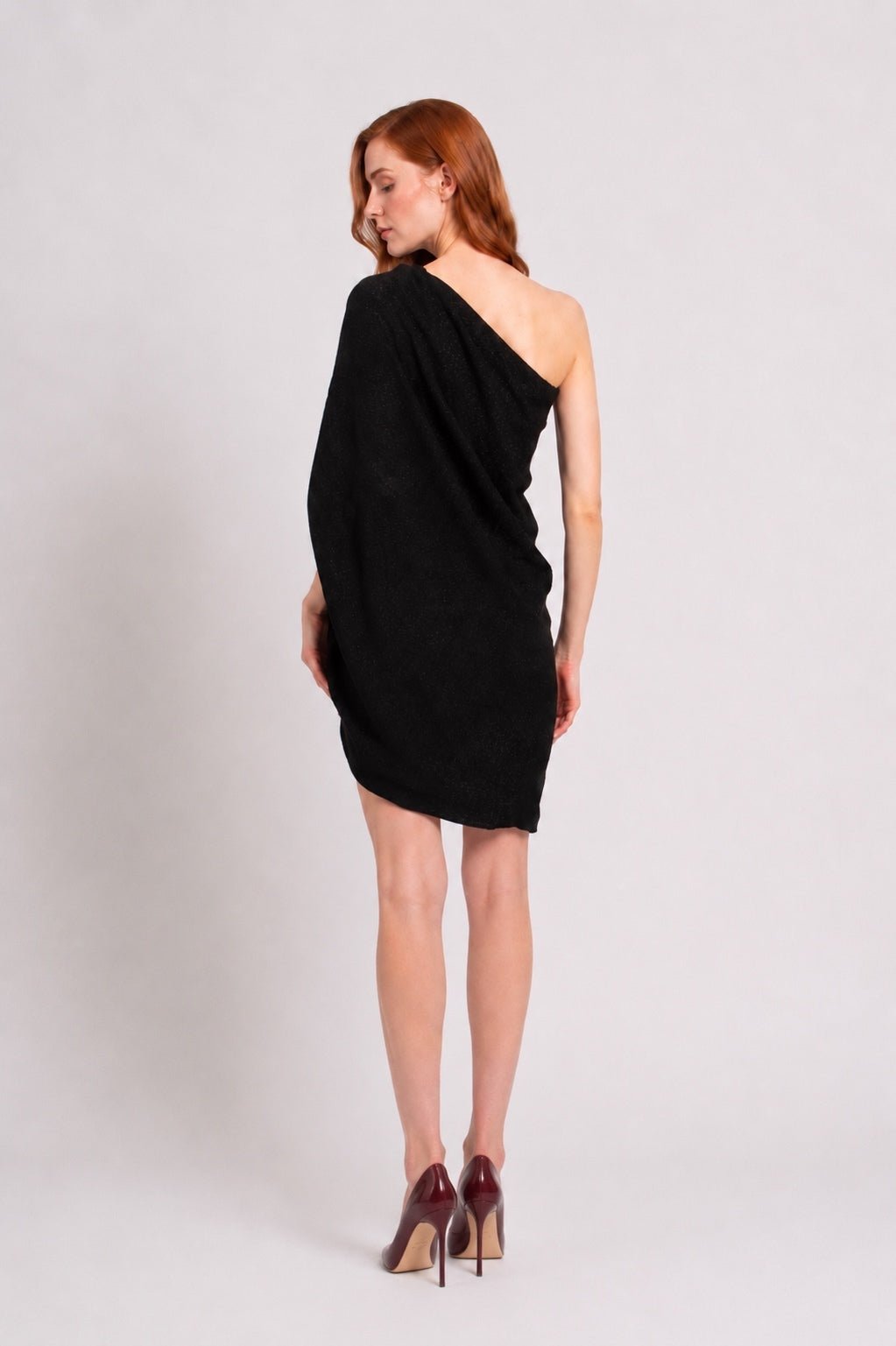 Saint Laurent Saint Laurent One Shoulder Jacquard Draped Mini Dress Black FR 34 | NWT - Vestir