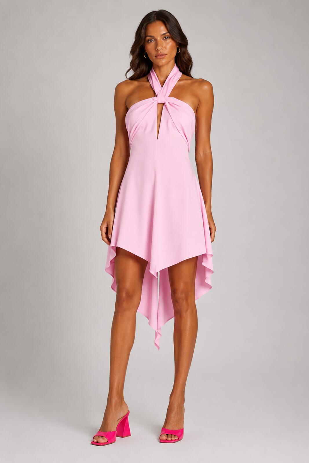 The Attico The Attico Becky Cutout Halter Mini Dress Baby Pink IT 44 US 8 | NWOT - Vestir