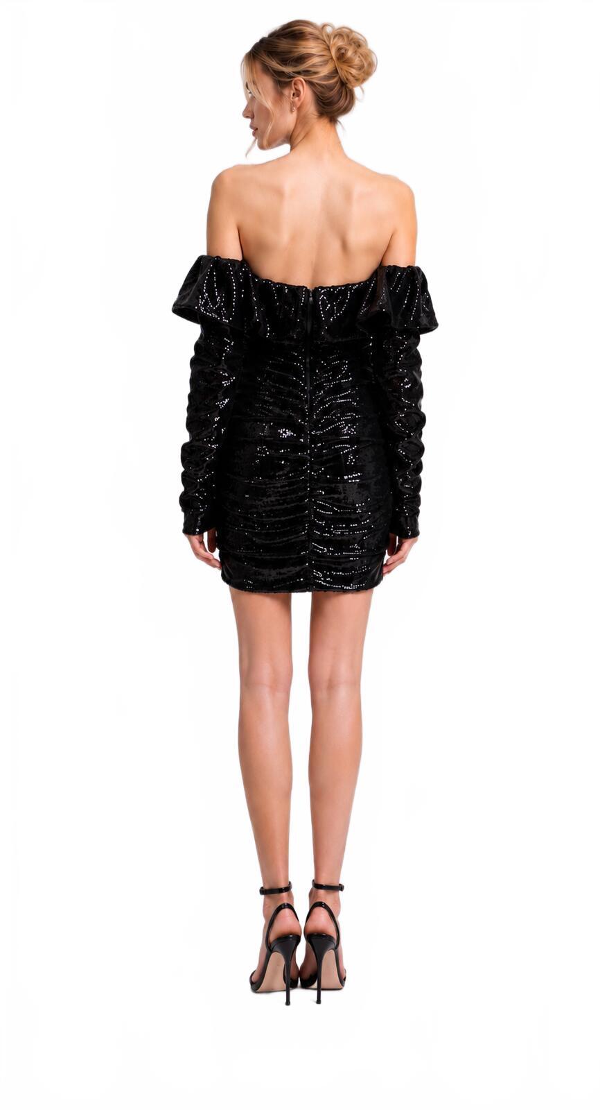 The Attico The Attico Black Sequin Off-Shoulder Ruched Mini Dress IT 40 US 4 S | NWT - Vestir