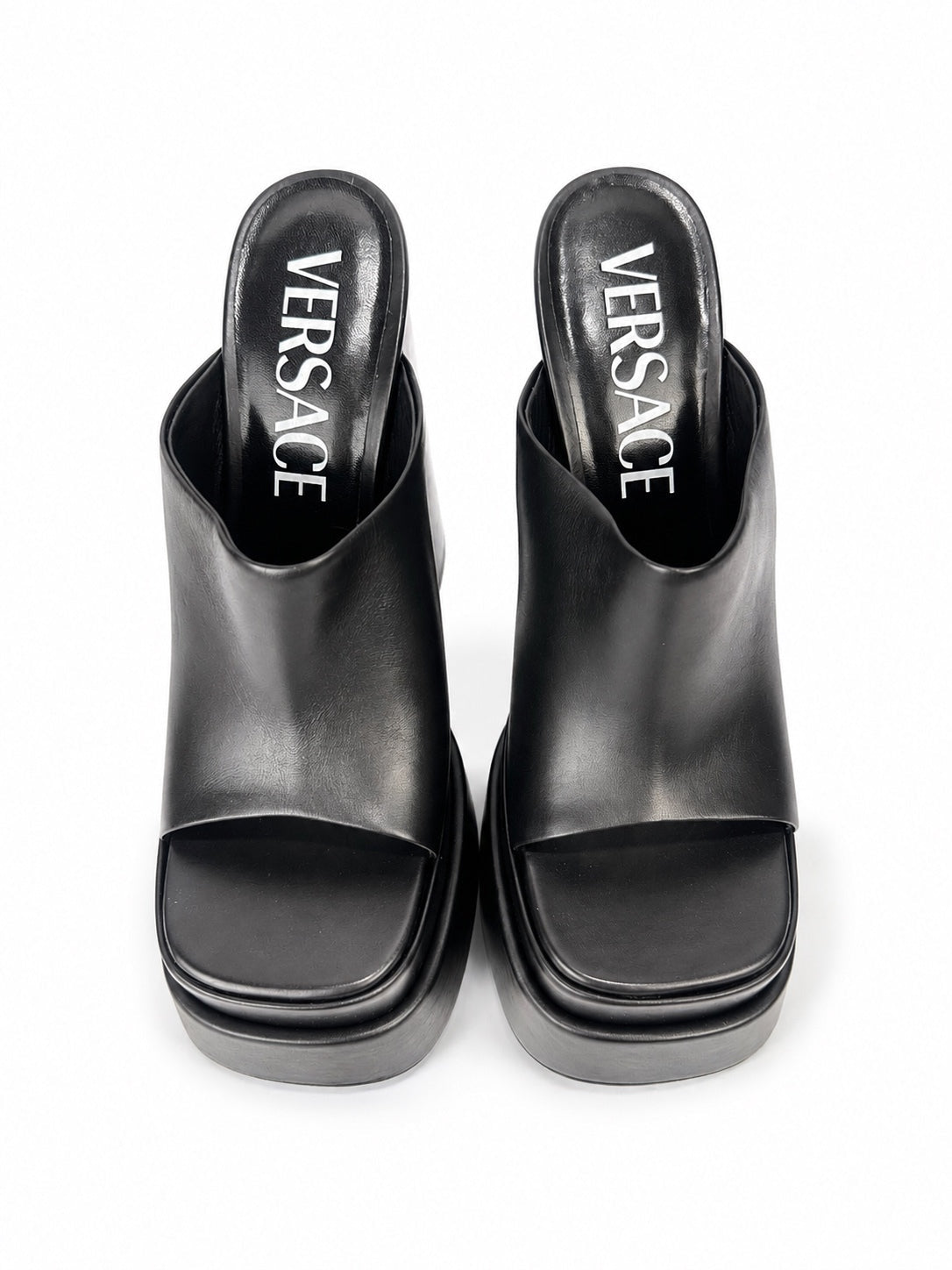 Versace Versace Black Leather Platform Mule Sandals EU 40.5 US 10.5 Made in Italy NWOB - Vestir