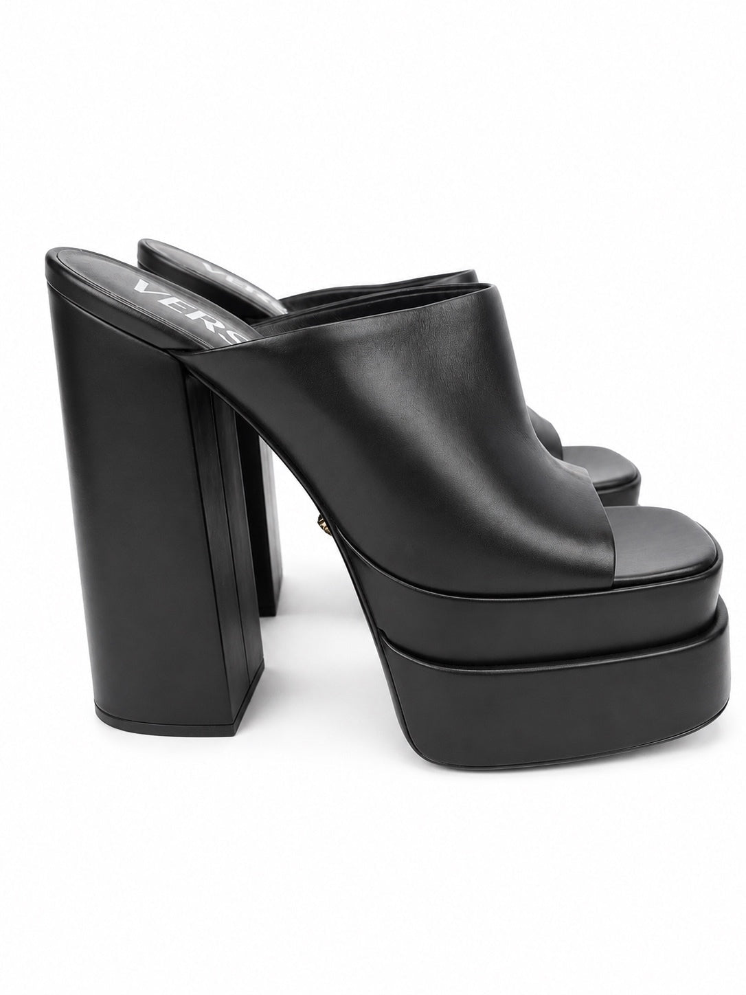 Versace Versace Black Leather Platform Mule Sandals EU 40.5 US 10.5 Made in Italy NWOB - Vestir