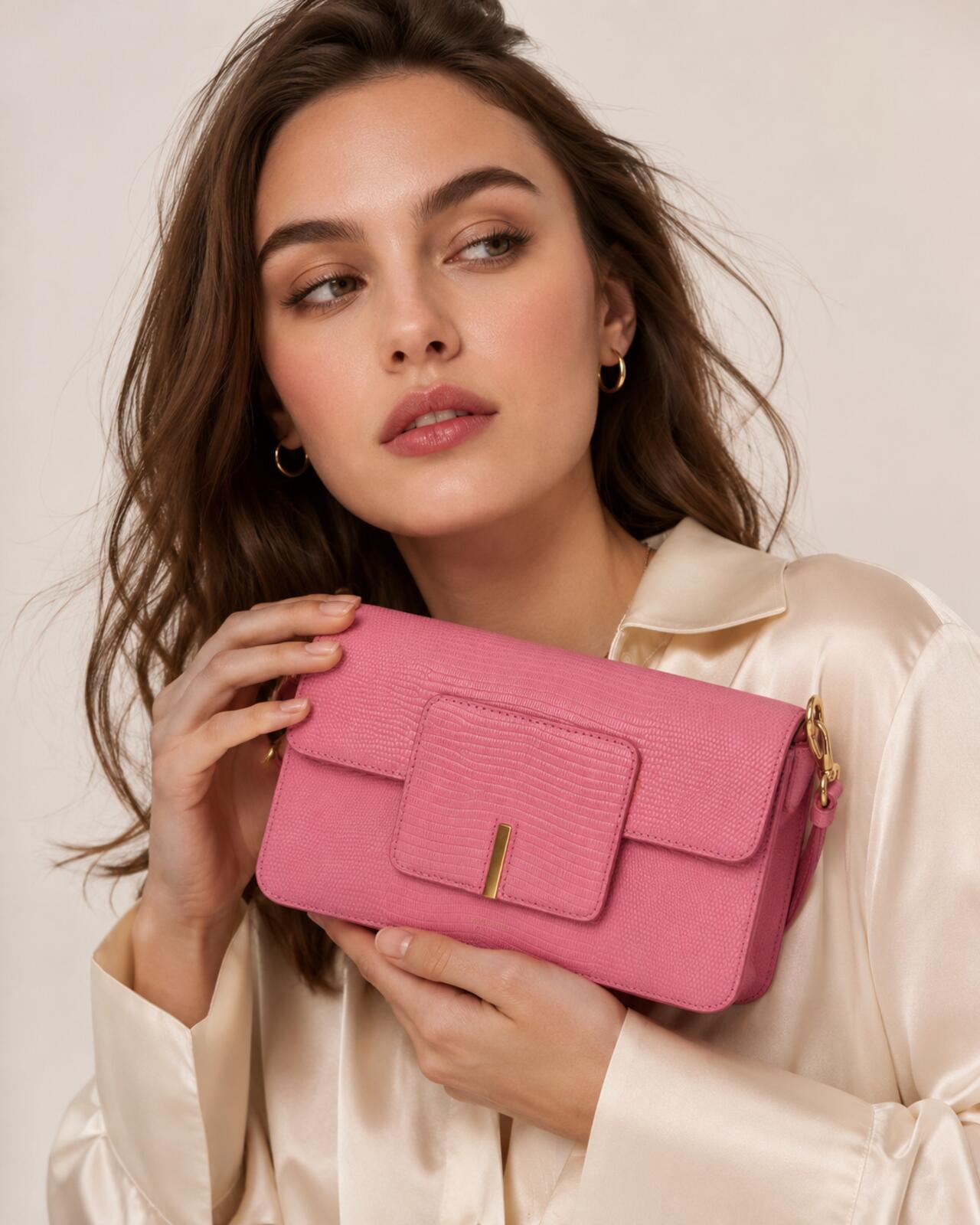 WANDLER Wandler Georgia Pink Lizard-Embossed Leather Shoulder Bag | NWT - Vestir