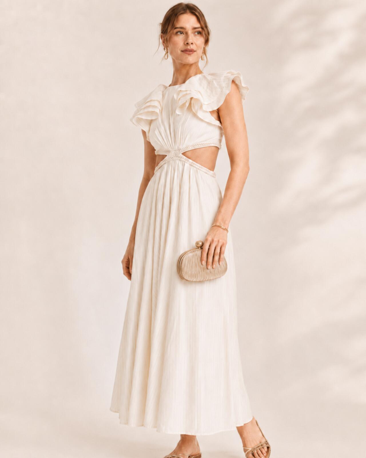 Zimmermann Zimmermann Anneke Cut Out Ruffle Maxi Dress Ivory Metallic Size 3 US 10 | NWT - Vestir