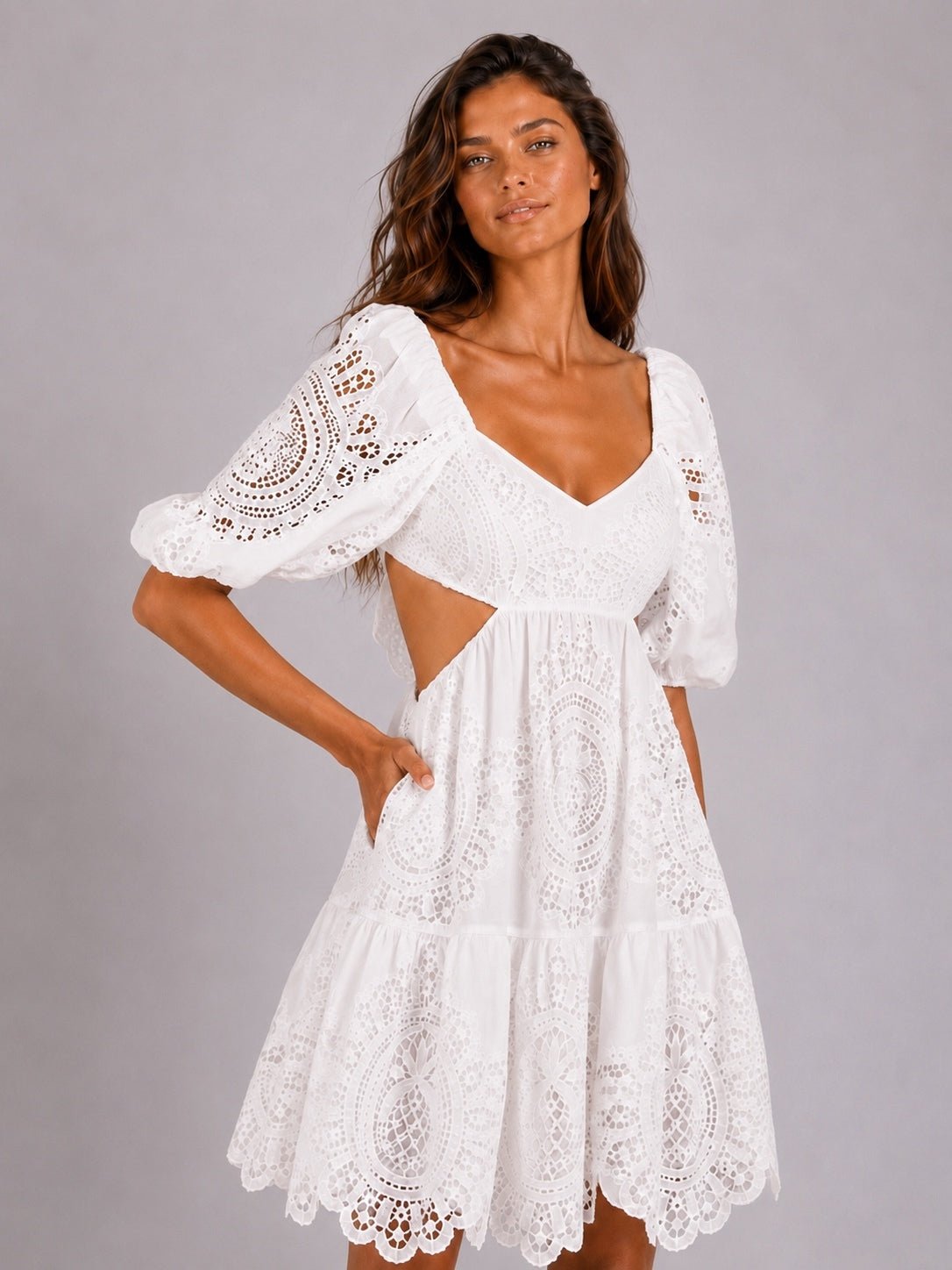 Zimmermann Zimmermann Vacay Lace Mini Dress White Linen Cutout Broderie Anglaise NWT AU 2 - Vestir